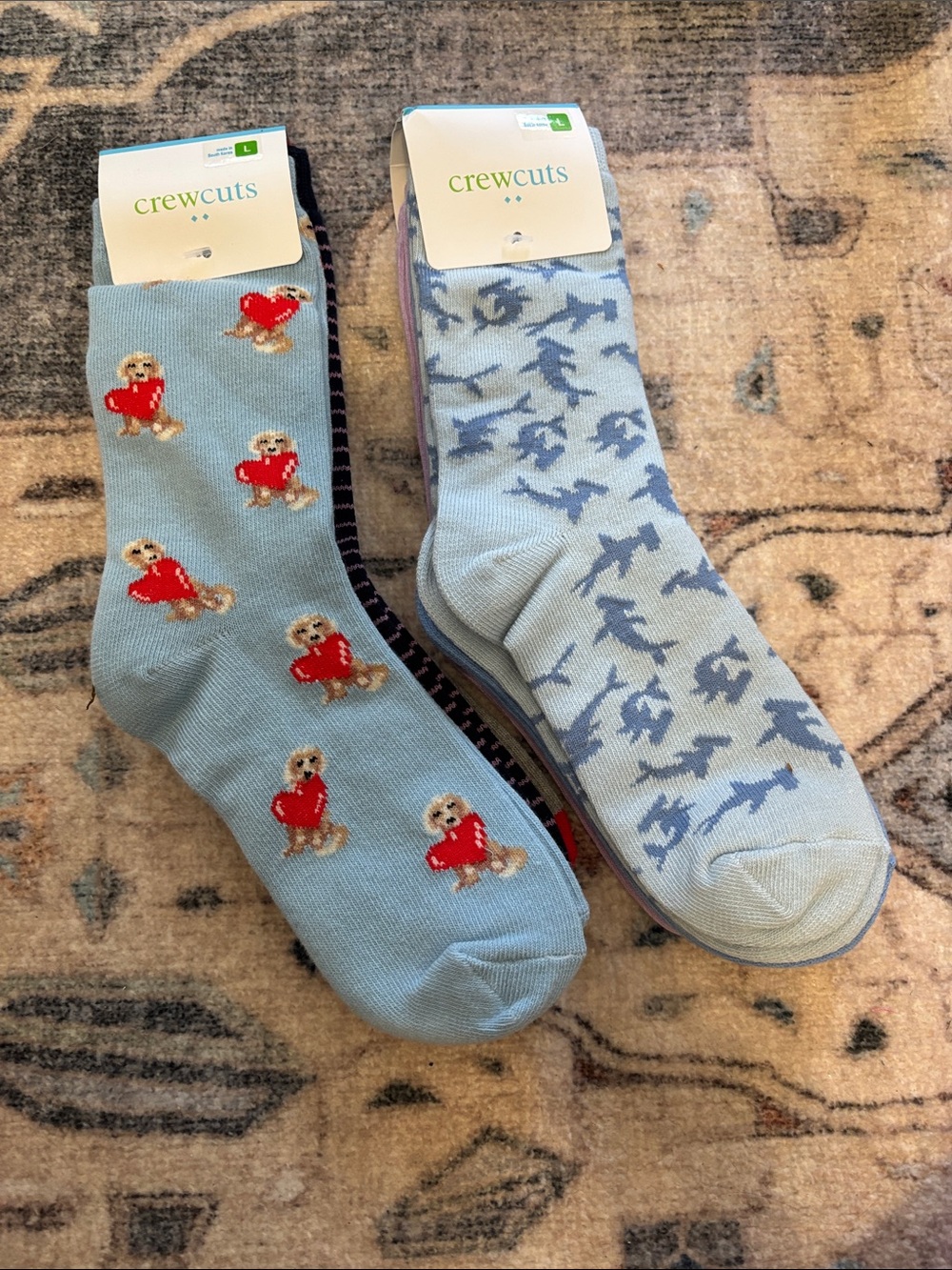NWT. Crewcuts! Socks - Puppy, pizza, boats! Size kids large-6 pair